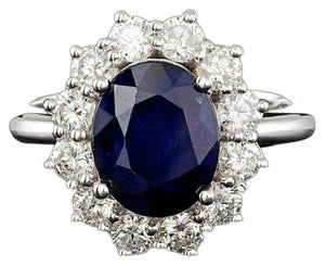 4.90 Carats Natural Blue Sapphire and Diamond 14K Solid White Gold Ring