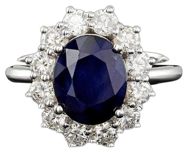 4.90 Carats Natural Blue Sapphire and Diamond 14K Solid White Gold Ring