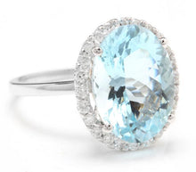 Load image into Gallery viewer, 6.00 Carats Exquisite Natural Aquamarine and Diamond 14K Solid White Gold Ring
