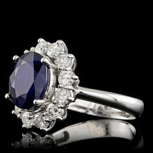 Load image into Gallery viewer, 4.90 Carats Natural Blue Sapphire and Diamond 14K Solid White Gold Ring