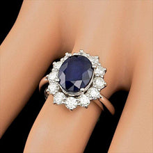 Load image into Gallery viewer, 4.90 Carats Natural Blue Sapphire and Diamond 14K Solid White Gold Ring