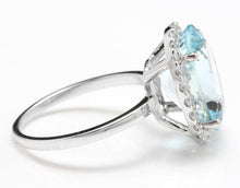 Load image into Gallery viewer, 6.00 Carats Exquisite Natural Aquamarine and Diamond 14K Solid White Gold Ring