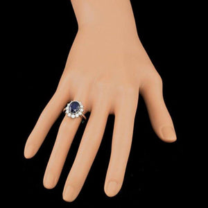 4.90 Carats Natural Blue Sapphire and Diamond 14K Solid White Gold Ring