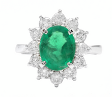 Load image into Gallery viewer, 3.60 Carats Exquisite Emerald and Diamond 14K Solid White Gold Ring