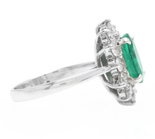 Load image into Gallery viewer, 3.60 Carats Exquisite Emerald and Diamond 14K Solid White Gold Ring