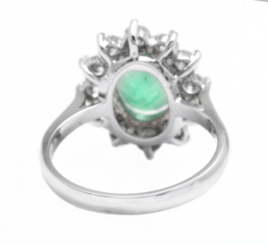 3.60 Carats Exquisite Emerald and Diamond 14K Solid White Gold Ring