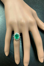 Load image into Gallery viewer, 3.60 Carats Exquisite Emerald and Diamond 14K Solid White Gold Ring
