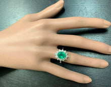 Load image into Gallery viewer, 3.60 Carats Exquisite Emerald and Diamond 14K Solid White Gold Ring