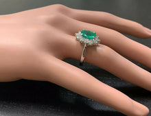 Load image into Gallery viewer, 3.60 Carats Exquisite Emerald and Diamond 14K Solid White Gold Ring