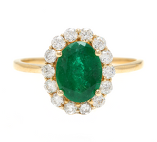 Load image into Gallery viewer, 2.50 Carats Exquisite Emerald and Diamond 14K Solid Yellow Gold Ring