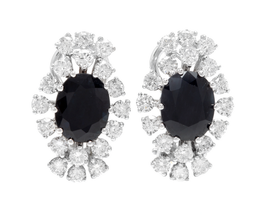 Exquisite 8.00 Carats Natural Sapphire and Diamond 14K Solid White Gold Earrings