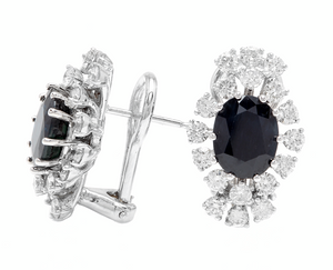 Exquisite 8.00 Carats Natural Sapphire and Diamond 14K Solid White Gold Earrings