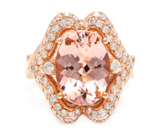 Load image into Gallery viewer, 6.15 Carats Impressive Natural Morganite and Diamond 14K Solid Rose Gold Ring