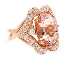 Load image into Gallery viewer, 6.15 Carats Impressive Natural Morganite and Diamond 14K Solid Rose Gold Ring