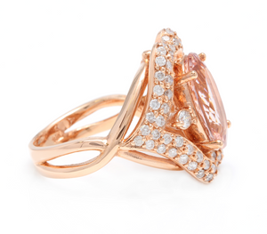 6.15 Carats Impressive Natural Morganite and Diamond 14K Solid Rose Gold Ring