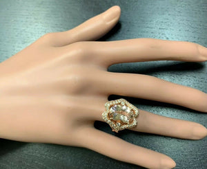 6.15 Carats Impressive Natural Morganite and Diamond 14K Solid Rose Gold Ring