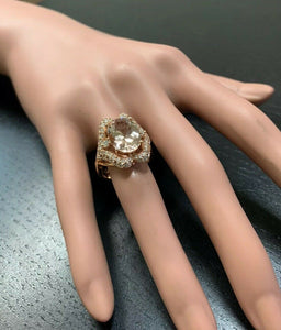 6.15 Carats Impressive Natural Morganite and Diamond 14K Solid Rose Gold Ring