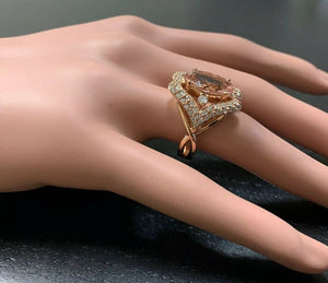 6.15 Carats Impressive Natural Morganite and Diamond 14K Solid Rose Gold Ring