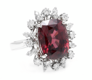 13.90 Carats Natural Very Nice Looking Red Zircon and Diamond 14K Solid White Gold Ring