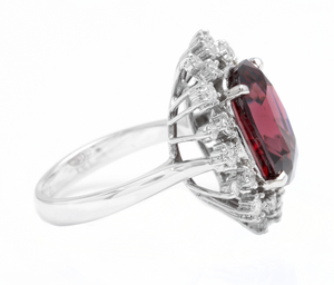 13.90 Carats Natural Very Nice Looking Red Zircon and Diamond 14K Solid White Gold Ring