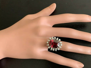 13.90 Carats Natural Very Nice Looking Red Zircon and Diamond 14K Solid White Gold Ring