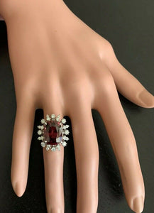 13.90 Carats Natural Very Nice Looking Red Zircon and Diamond 14K Solid White Gold Ring