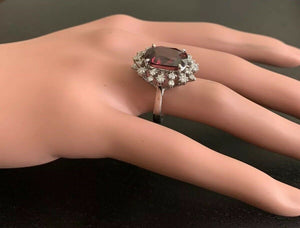 13.90 Carats Natural Very Nice Looking Red Zircon and Diamond 14K Solid White Gold Ring