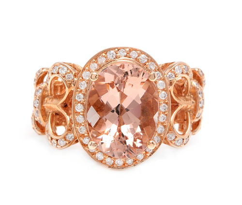 4.50 Carats Impressive Natural Morganite and Diamond 14K Solid Rose Gold Ring