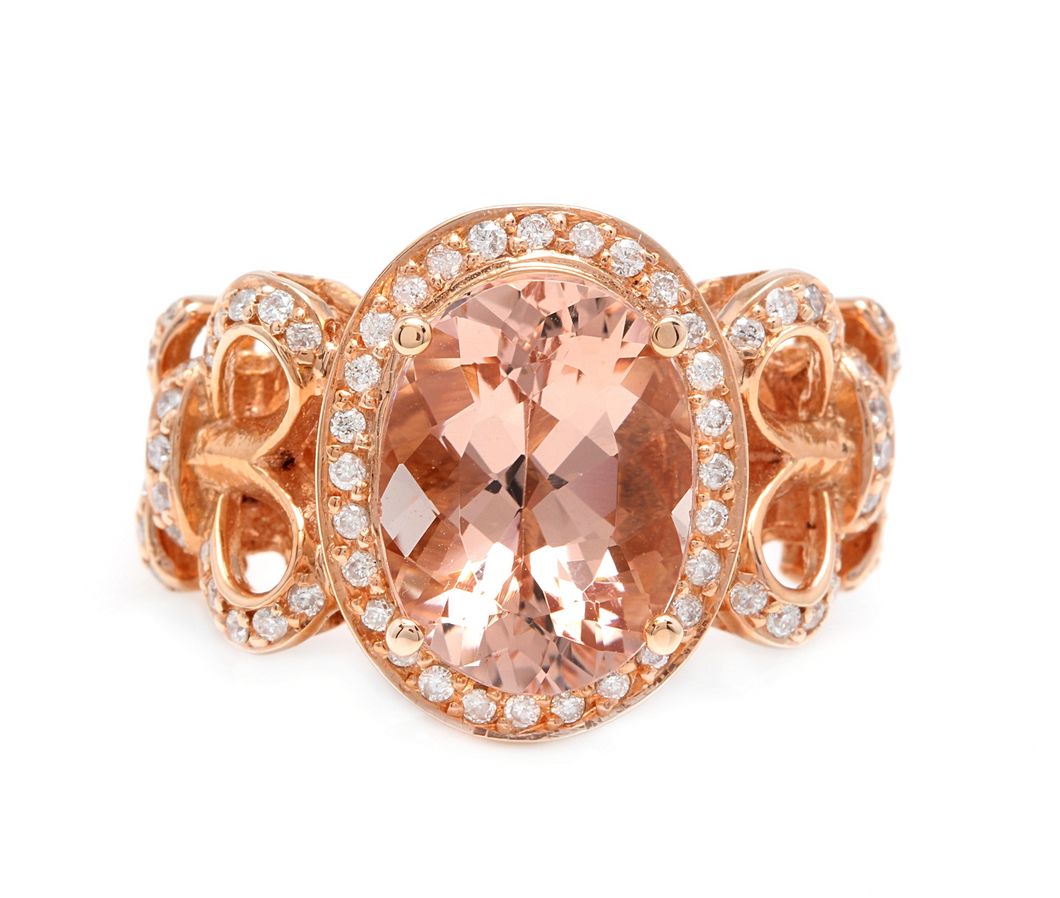4.50 Carats Impressive Natural Morganite and Diamond 14K Solid Rose Gold Ring