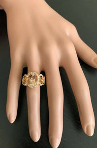 4.50 Carats Impressive Natural Morganite and Diamond 14K Solid Rose Gold Ring