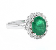 Load image into Gallery viewer, 3.10 Carats Exquisite Emerald and Diamond 14K Solid White Gold Ring