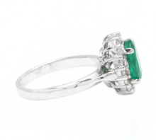 Load image into Gallery viewer, 3.10 Carats Exquisite Emerald and Diamond 14K Solid White Gold Ring