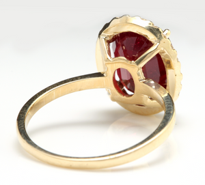 5.80 Carats Impressive Red Ruby and Natural Diamond 14K Yellow Gold Ring