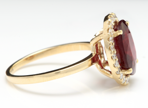 5.80 Carats Impressive Red Ruby and Natural Diamond 14K Yellow Gold Ring