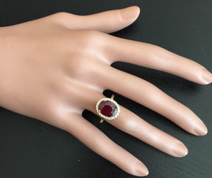 5.80 Carats Impressive Red Ruby and Natural Diamond 14K Yellow Gold Ring