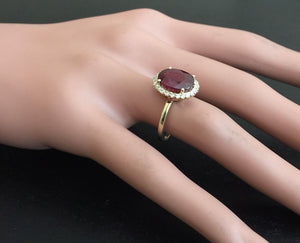 5.80 Carats Impressive Red Ruby and Natural Diamond 14K Yellow Gold Ring