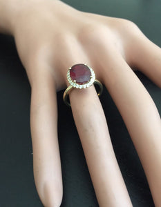 5.80 Carats Impressive Red Ruby and Natural Diamond 14K Yellow Gold Ring