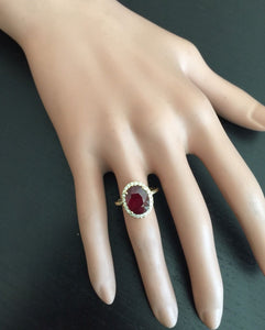 5.80 Carats Impressive Red Ruby and Natural Diamond 14K Yellow Gold Ring