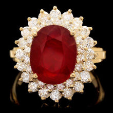 Load image into Gallery viewer, 7.50 Carats Natural Red Ruby and Diamond 14K Solid Yellow Gold Ring