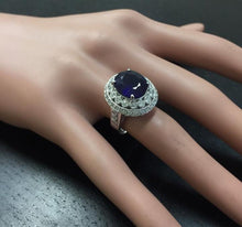 Load image into Gallery viewer, 8.20 Carats Exquisite Natural Blue Sapphire and Diamond 14K Solid White Gold Ring
