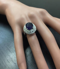 Load image into Gallery viewer, 8.20 Carats Exquisite Natural Blue Sapphire and Diamond 14K Solid White Gold Ring