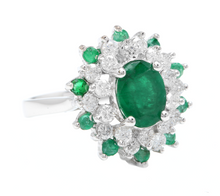 Load image into Gallery viewer, 3.30 Carats Exquisite Emerald and Diamond 14K Solid White Gold Ring