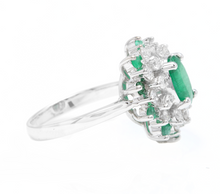 Load image into Gallery viewer, 3.30 Carats Exquisite Emerald and Diamond 14K Solid White Gold Ring