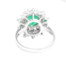 Load image into Gallery viewer, 3.30 Carats Exquisite Emerald and Diamond 14K Solid White Gold Ring