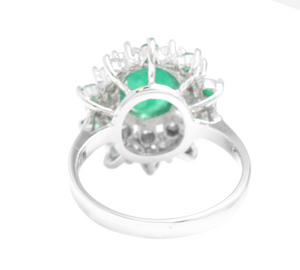 3.30 Carats Exquisite Emerald and Diamond 14K Solid White Gold Ring