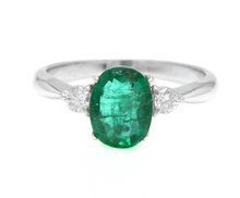 Load image into Gallery viewer, 1.66 Carats Exquisite Emerald and Diamond 14K Solid White Gold Ring
