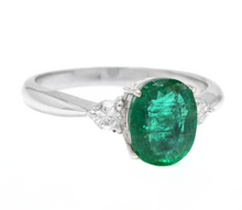Load image into Gallery viewer, 1.66 Carats Exquisite Emerald and Diamond 14K Solid White Gold Ring