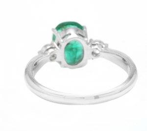 1.66 Carats Exquisite Emerald and Diamond 14K Solid White Gold Ring