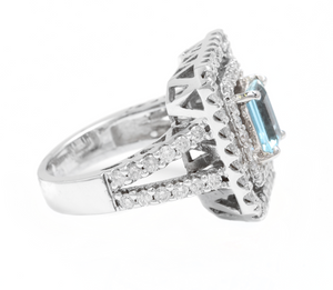 2.80 Carats Natural Aquamarine and Diamond 14K Solid White Gold Ring