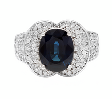 Load image into Gallery viewer, 6.20 Carats Exquisite Natural Blue Sapphire and Diamond 14K Solid White Gold Ring